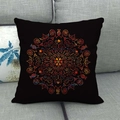 Housse de coussin carrée en lin avec motif mandala géométrique coloré sur fond noir - Housse Uniquement / Mandala Coloré Noir (10)