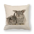 Linen Easter pillow cover featuring two grey rabbits on an oatmeal background - Two Gray Rabbits Facing Front (9) / 18x18 Inch
