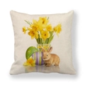Easter linen pillow cover with cute rabbit, spring daffodils and colorful painted eggs - Daffodil Vase Young Rabbit Style (18)