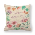 Funda de cojín de lino para el Día de la Madre con corona floral y texto Happy Mother's Day - Patrón Corona de Acuarela del Día de la Madre (16) / 45x45cm