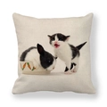 Linen pillowcase featuring a cute black and white kitten and bunny in a carrot bowl - Black and White Cat with Baby Rabbit in Bowl (10) / 18x18 Inch