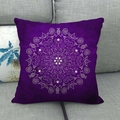 Housse de coussin en lin avec motif mandala floral violet foncé pour décor de canapé - Housse Uniquement / Mandala Violet Foncé (11)