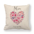 Linen pillow cover with floral heart design and Mum on your special day text - Mum Floral Heart