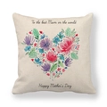 Linen Mother's Day pillow cover with floral heart and To the Best Mum in the World text - Best Mum Floral Heart