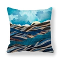 Peach skin pillowcase featuring abstract blue marble landscape and sun pattern - Light Blue Misty Mountains (22)