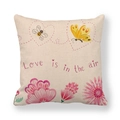 Funda de cojín de lino cuadrada con estampado Love is in the air y diseño de abeja - Patrón Abejas y Mariposas Amor en el Aire (18) / 45x45cm
