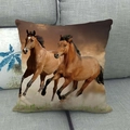 Linen cushion cover with artistic print of two brown horses running in dust - Two Brown Horses Dust(4)