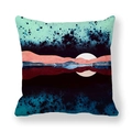 Modern landscape print pillowcase with mountain and moon design on peach skin fabric - Cyan Starry Sky Reflection (23)