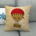 Linnen kussensloop met vintage rode luchtballon en groene bank creatieve illustratie - 45x45 cm / Rode Ballon Met Groene Bank Stijl