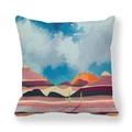 Square peach skin pillowcase with abstract mountain landscape and watercolor sun pattern - Colorful Watercolor Mountains (27)