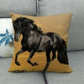 Linen pillowcase with a running black horse pattern and amber sunset background - Black Horse Sunset Glow(5)