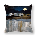 Abstract marble textured pillowcase with blue and gold mountain night sky scenery - Black Blue Moonlit Peaks (24)