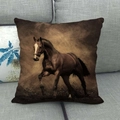 Vintage linen square pillowcase featuring a realistic running horse print on a sofa - Vintage Brown Steed(6)