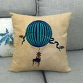 Linnen kussensloop met vintage blauwe luchtballon print op beige katoenen linnen - 45x45 cm / Blauw-Groene Ballon Met Stoel En Vlinder Stijl