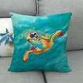 Linen decorative square pillowcase with colorful watercolor sea turtle art print - Turquoise Oil Painting Turtle (5)