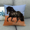 Linen decorative pillow cover featuring a running black horse artistic print on a couch - Realistic Black Horse Sky(8)