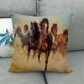 Square linen pillowcase with realistic running horse oil painting print on gray sofa - Realistic Horses Oil Painting(9)