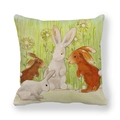 Easter rabbit linen pillowcase featuring watercolor bunnies and dandelions design - Watercolor Four Bunnies Among Dandelions Style (13) / 45x45cm