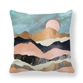 Abstract sun and mountain art print pillowcase in teal pink and gold marble design - Cyan Pink Linear Sun (28)
