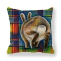 Easter bunny linen pillowcase featuring a colorful tartan background and artistic rabbit tail - Rabbit Back View On Colorful Plaid Background Style (14) / 45x45cm