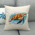 Artistic watercolor sea turtle pattern on square linen pillowcase for sofa decor - Artistic Smudge Colorful Turtle (7)