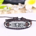 Bracciale punk multistrato in pelle intrecciata con ciondolo teschio e croce vintage - Stile Teschio Croce / Marrone Scuro