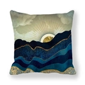 Abstract marble sun and landscape cushion cover in deep blue, gold, and teal colors - Dark Blue Cyan Gold Sun (29)