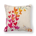 Linen Valentine heart pillow cover featuring watercolor artistic heart and leaf prints - 18x18 Inch / Watercolor Heart and Leaf Style (15)