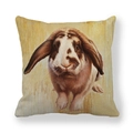 Square linen pillow cover with a realistic brown and white lop-eared rabbit print - Realistic Brown And White Lop-eared Rabbit Center Style (15) / 45x45cm