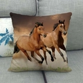 Square linen pillow cover with vibrant running horses print on a gray sofa - Colorful Dual Horses(11)
