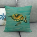 Linen cushion cover with realistic sea turtle print on turquoise wood grain background - Wood Grain Background Realistic Turtle (8)