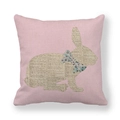Pink linen cushion cover featuring a vintage newspaper print rabbit silhouette with a bow - Vintage Newspaper Texture Rabbit Outline With Bow Style (17) / 45x45cm