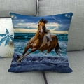 Linen pillow cover featuring a horse galloping over ocean waves on a gray sofa - Horse Waves Lightning(14)