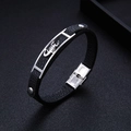 Bracciale da uomo in pelle nera con ciondolo a forma di scorpione in acciaio inossidabile - Argento