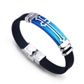 Pulsera de hombre en acero inoxidable azul con cruz y correa de silicona negra - Azul Puntiagudo
