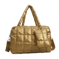 Bolso tote acolchado en oro metalizado con monedero a juego y correa ancha - Dorado