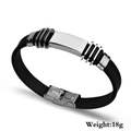 Herren Armband aus schwarzem Silikon mit gebürstetem Edelstahl-Verschluss und Faltschließe - Robuster Gebürsteter Metallstil / Schwarz