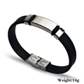 Herren Armband aus schwarzem Silikon mit silberner Edelstahlplatte und Mattfinish - Glatter Rechteckiger Plattenstil / Schwarz