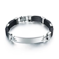 Bracelet pour homme en silicone noir avec plaque d'identification en acier inoxydable - Style de Bracelet Texturé à Plaque Lisse(B269)