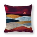 Abstract mountain landscape pillowcase with marble texture and sunset design - Dark Red Gold Sunset (7)