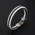 Braided black and white leather bracelet for men featuring a vintage metal clasp closure - Black & White