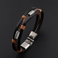 Retro multi-layer men's leather bracelet with silver metal beads and magnetic clasp - Antique Silver