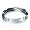 Bracelet pour homme en acier inoxydable poli et silicone noir avec fermoir pliable - Style de Bloc de Plaque Rectangulaire(B268)
