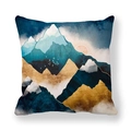 Modern marble sun landscape art throw pillow case with blue and gold peach skin fabric - Dark Blue Cyan Snow (9)