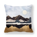 Square marble texture peach skin pillowcase with abstract mountain sun and blue sky - Light Blue Scenery Gold (10)