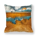 Peach skin pillowcase featuring abstract marble mountain and sun landscape art - Gold Orange Mountains Water (11)