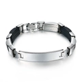 Bracelet minimaliste pour hommes en acier inoxydable avec plaques argent et bande en caoutchouc - Style de Version Large à Plaque Lisse(B271)