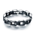 Pulsera para hombre estilo industrial con eslabones de goma negra y detalles de acero pulido - Estilo de Empalme de Color de Remache Industrial(B272)