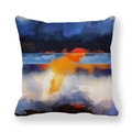 Square peach skin pillowcase with abstract blue night sky and orange clouds landscape - Blue Orange Clouds Sun (13)