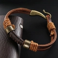 Geflochtenes Herren-Lederarmband im Retro-Stil mit Legierungshaken und Metallringen - Braun